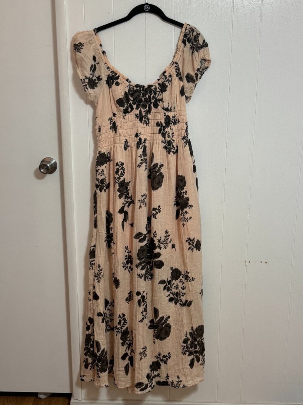 NWT Free People Forget Me Not Peach Floral Smocked Cotton Gauze Midi Dress Size